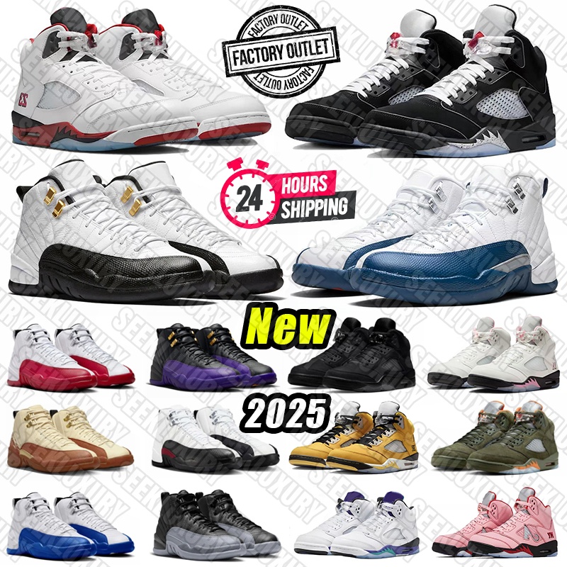 New 5 12 Designer Basketball Shoes 12s 5s French Blue Taxi Mens Sneakers Leather rubber pink Fire Red Black Tongue Metallic Reimagined 2025 Outdoor Sports Trainers