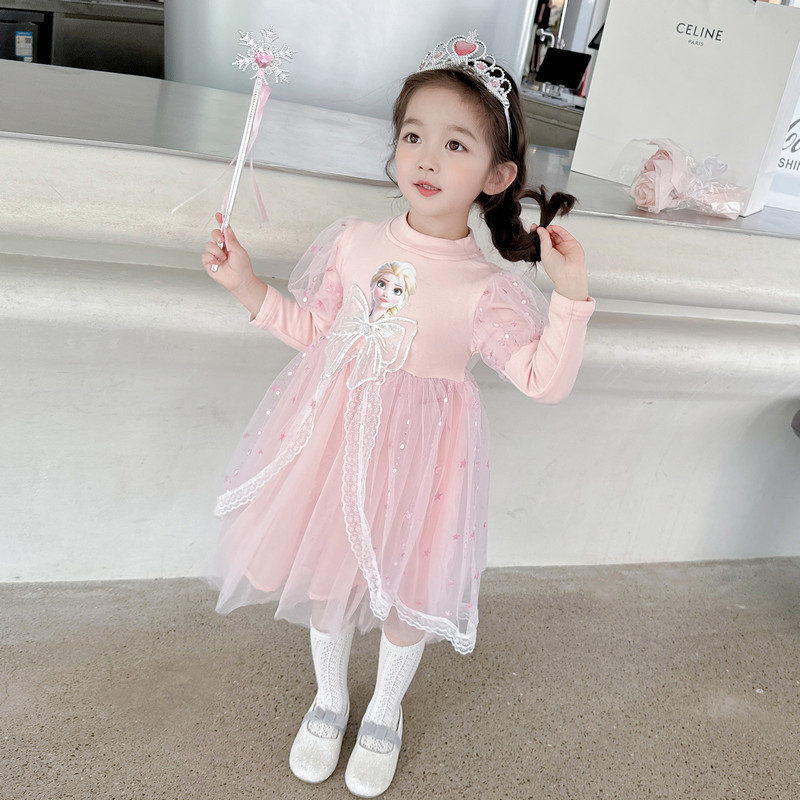 DISNEY Children's designer summer clothes little girl children's dress long-sleeved Elsa princess dress children's Ariel dress cotton m
