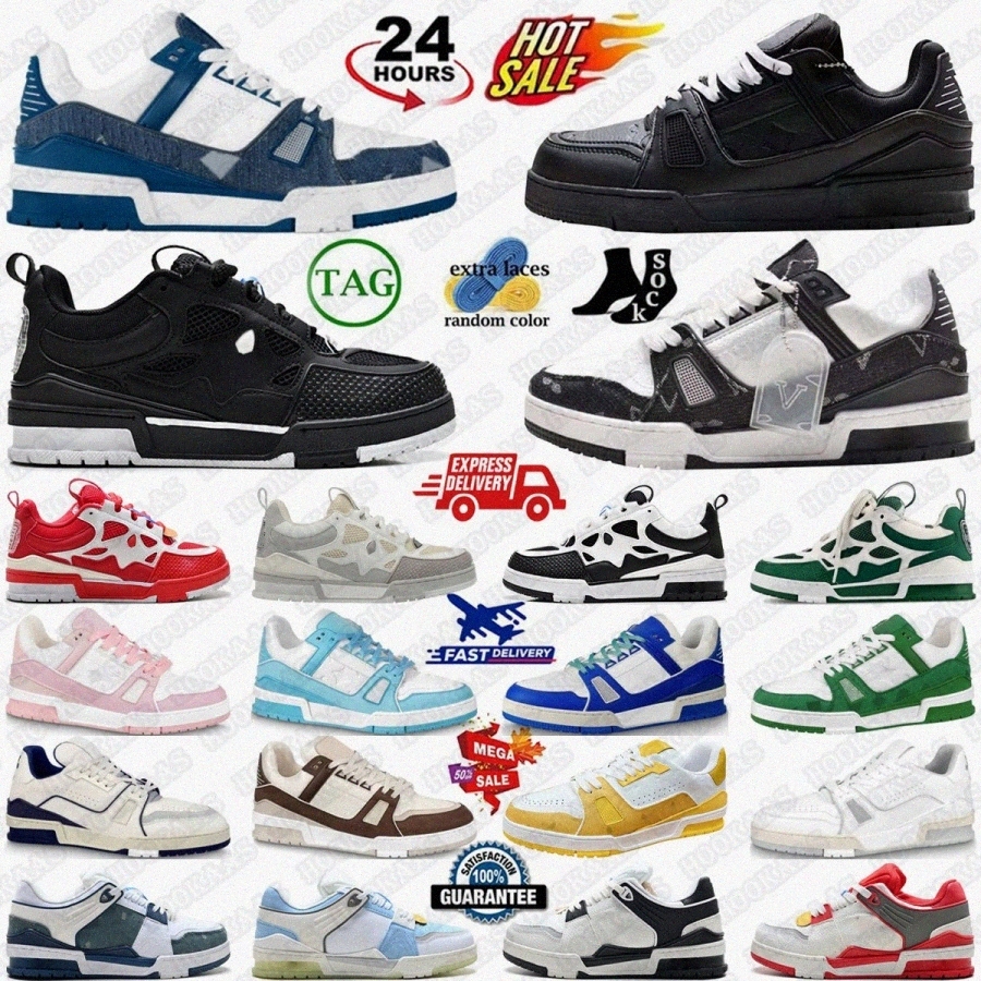 designer skate sneaker Trainer shoes sneakers mens shoe Black Triple Embossed Monogram Denim Blue Denim Red Green White Marine Beige GroigH#
