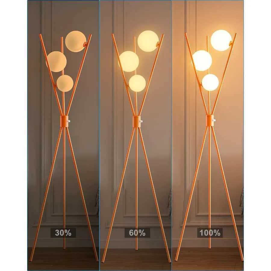 Stepless Dimmable Tripod Floor Lamp with 3PCS 3000K G9 Bulbs for Living Room and Bedroom Stable Base Orange Mid Century Modern M251119