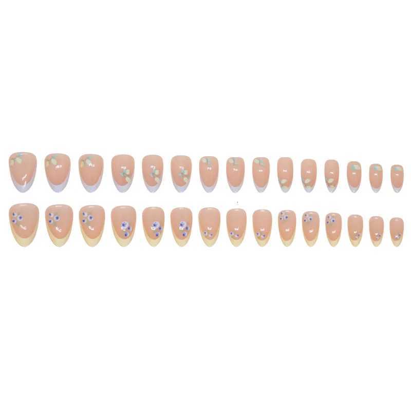 24pcs Simple french tip nails Mango Blueberry Short Removable Nail tip cheap medium press on nails False nails acrylic fake nailT251118T251119