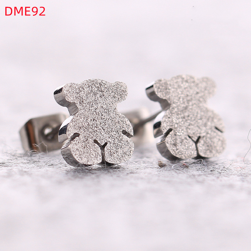 Hot Fashion Women Men Bear Silver Rose Gold Stainless Steel Simple Frosted Cartoon Animal Span Earrings Jewelry