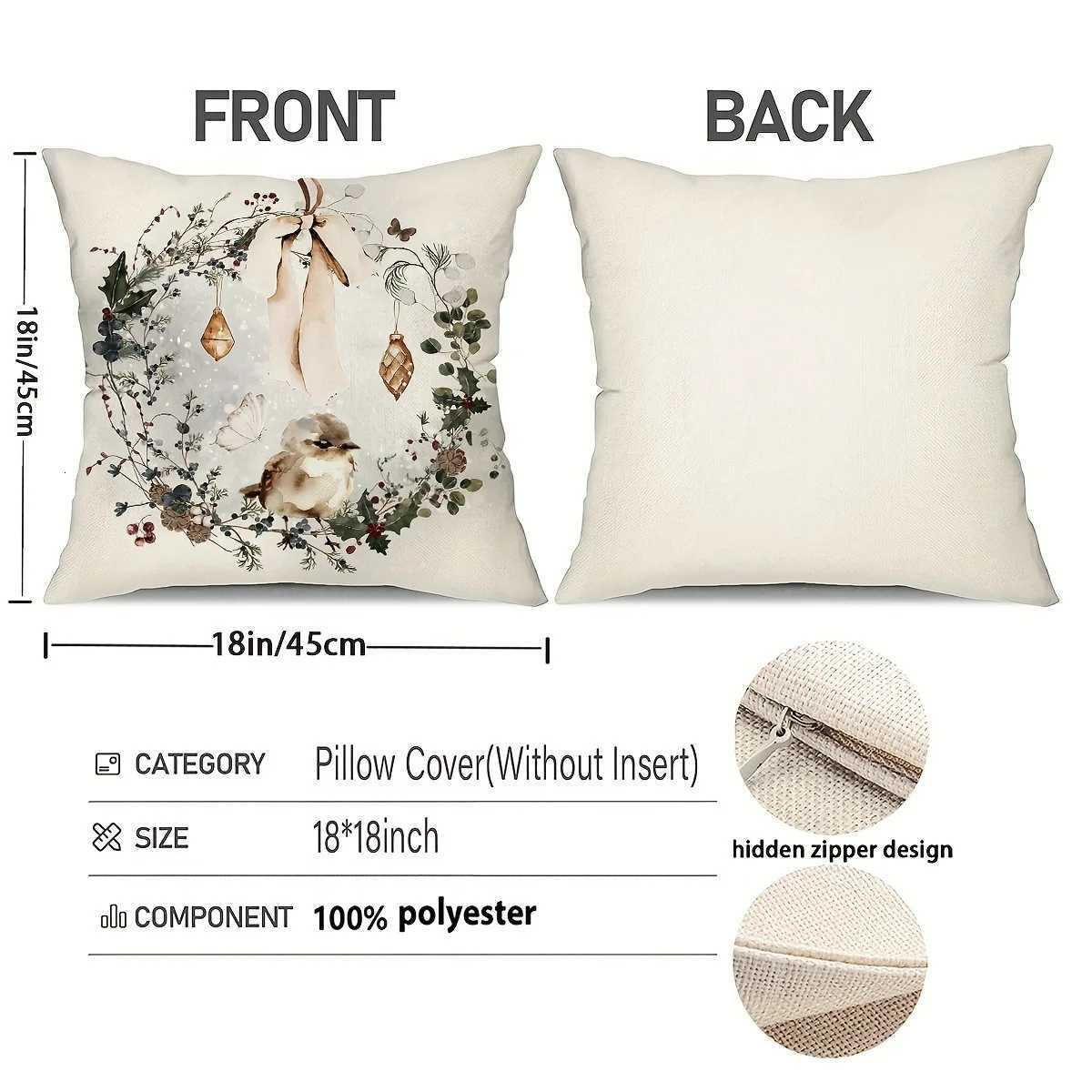 4-Pack Country-Rustic Style Throw Covers 18x18 Inch Hand Washable Watercolor Christmas Motif Boho Farmhouse Holiday GrM251119