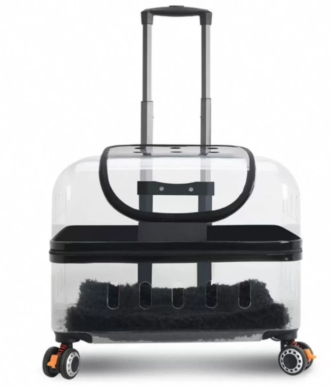 Pet suitcase, cat bag, portable for outdoor use, large size, two cats luggage, transparent dog suitcase, aviation suitcase, small cart