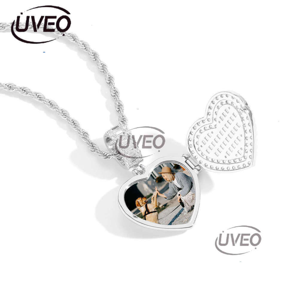 Luxury designer photo frame flip, couple photo pendant, Ice out vvs Moissanite necklace Free shipping