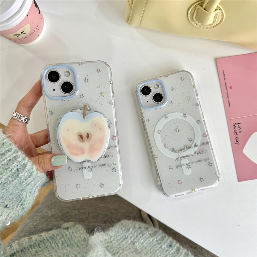 Colorful Star Phone Case Compatible with iPhone 17 Pro Simple Cartoon Magnetic Apple Stand Protective Case iPhone 16/15