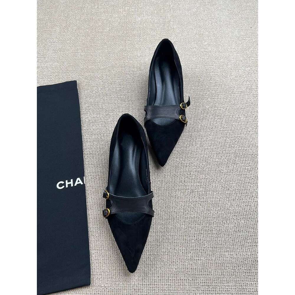 Elegant Brown wedges comfortable heels Pointed Toe Designer Shoe Mary Jane Shoes for Women Leather Flats