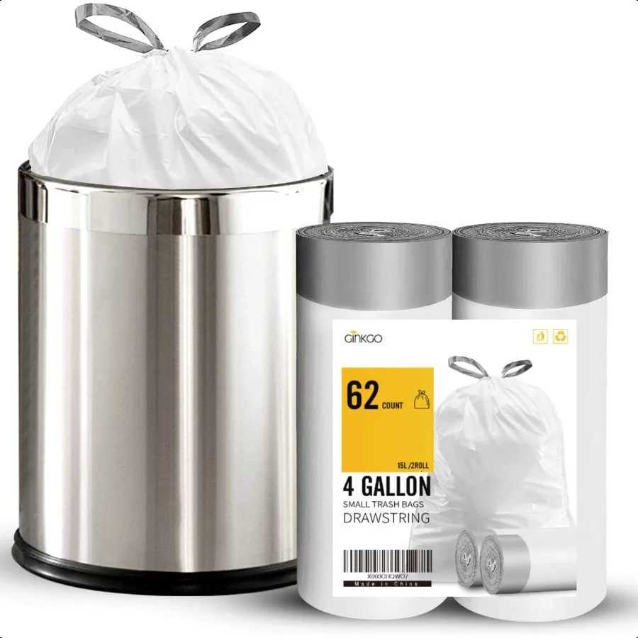 4 Gallon Trash Bags Drawstring White Small Garbage Bags for Bathroom Unscented 15 Liter Plastic Wastebasket Liners 62 Count C251119