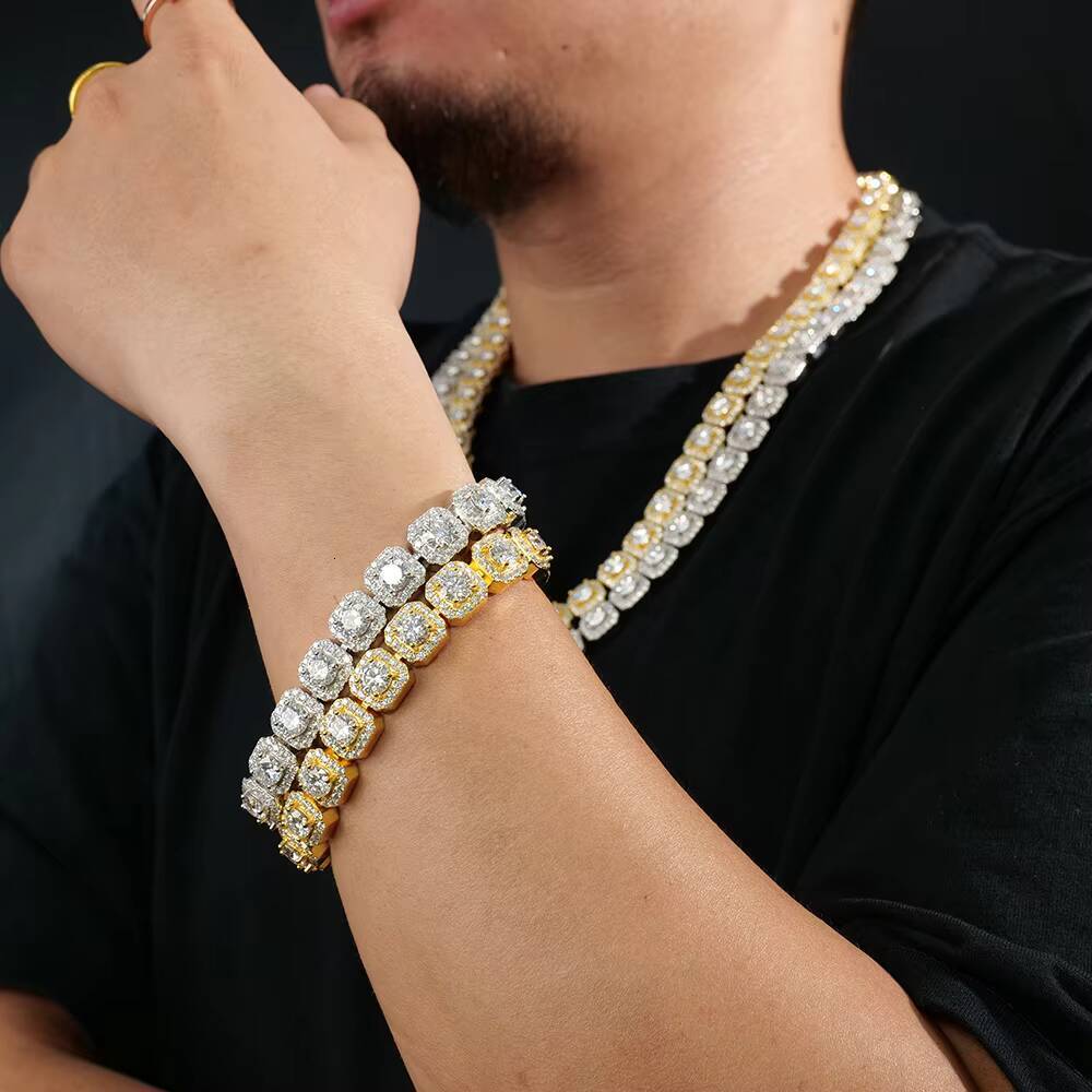Xingyue Direct Hip Hop 925 Silver 10mm 11mm Gra Certified VVS Moissanite Diamond square Cut Clustered Tennis Chain Bracelet