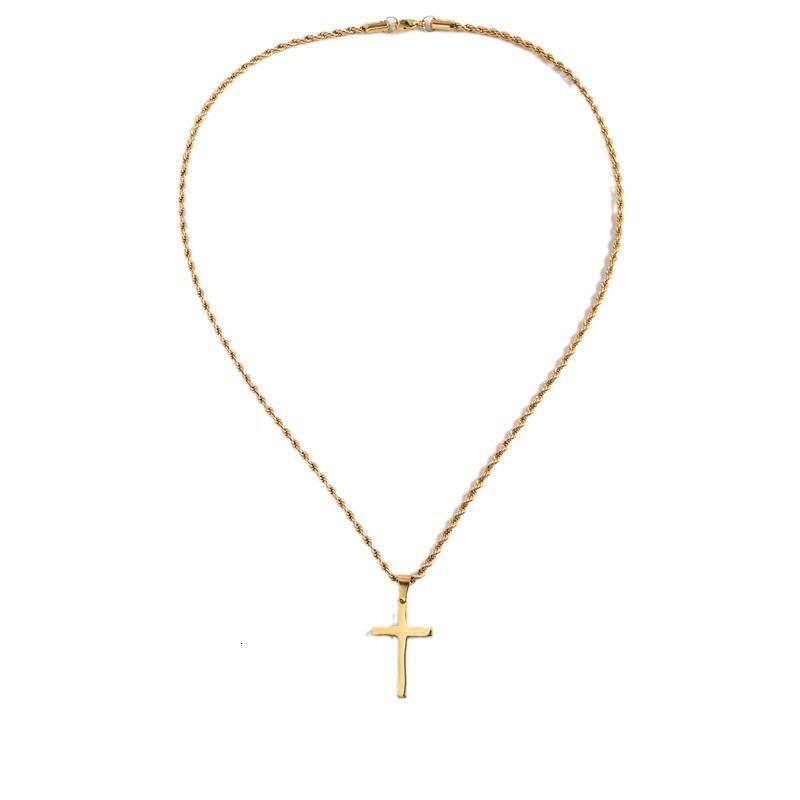 Titanium necklace, stainless steel men's high grade Fried Dough Twists chain, double cross, fashionable, versatile and colorfast pendant
