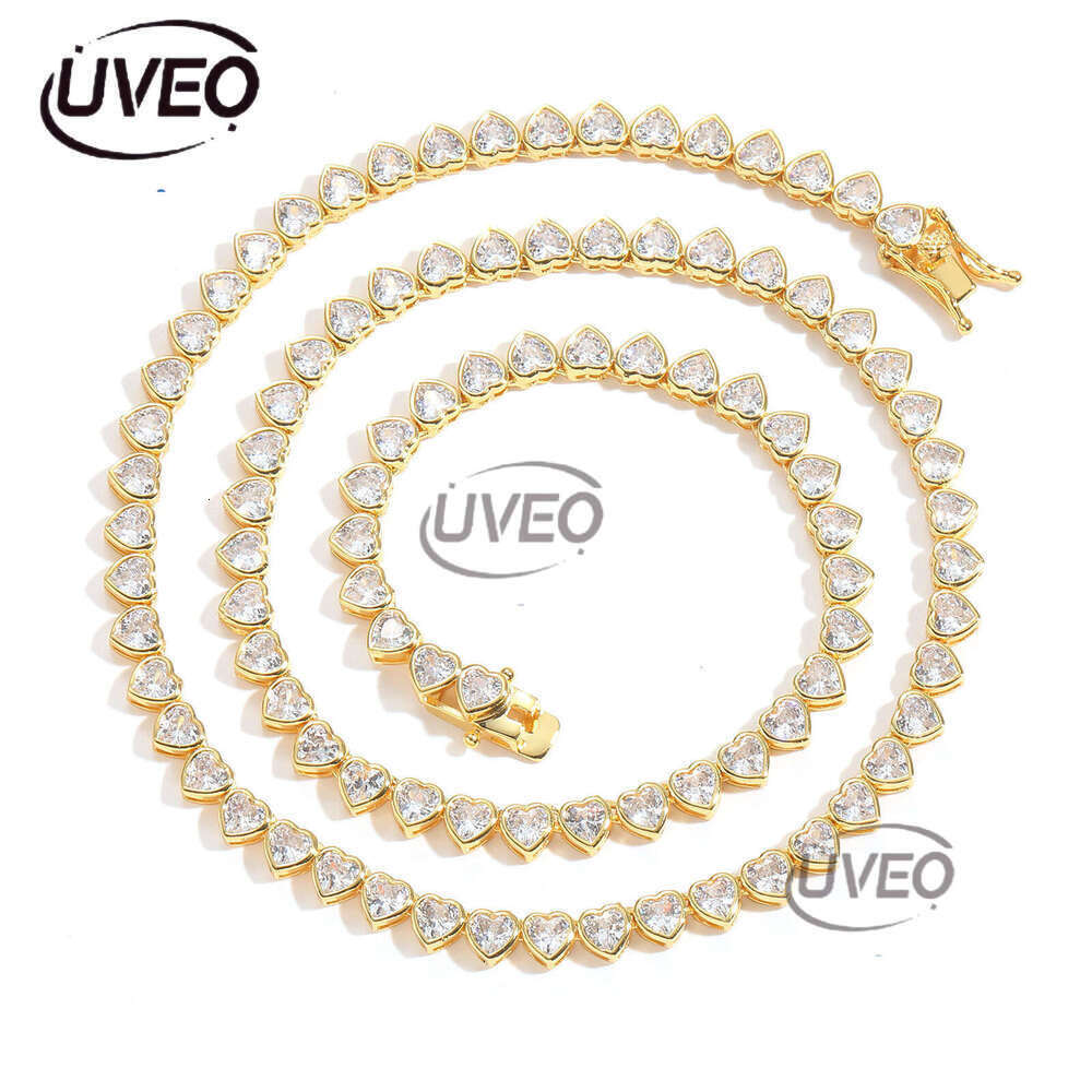 Luxury Hip Hop Ice out VVS Moissanite 4mm heart-shaped tennis chain Necklace bracelet for men and women Free delivery