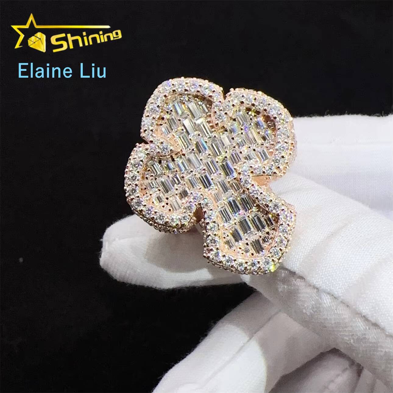 Pass Diamond Tester Hip Hop Style Hot Sale VVS Moissanite Diamond Men Cross Rings 925 Silver Iced Out Ring