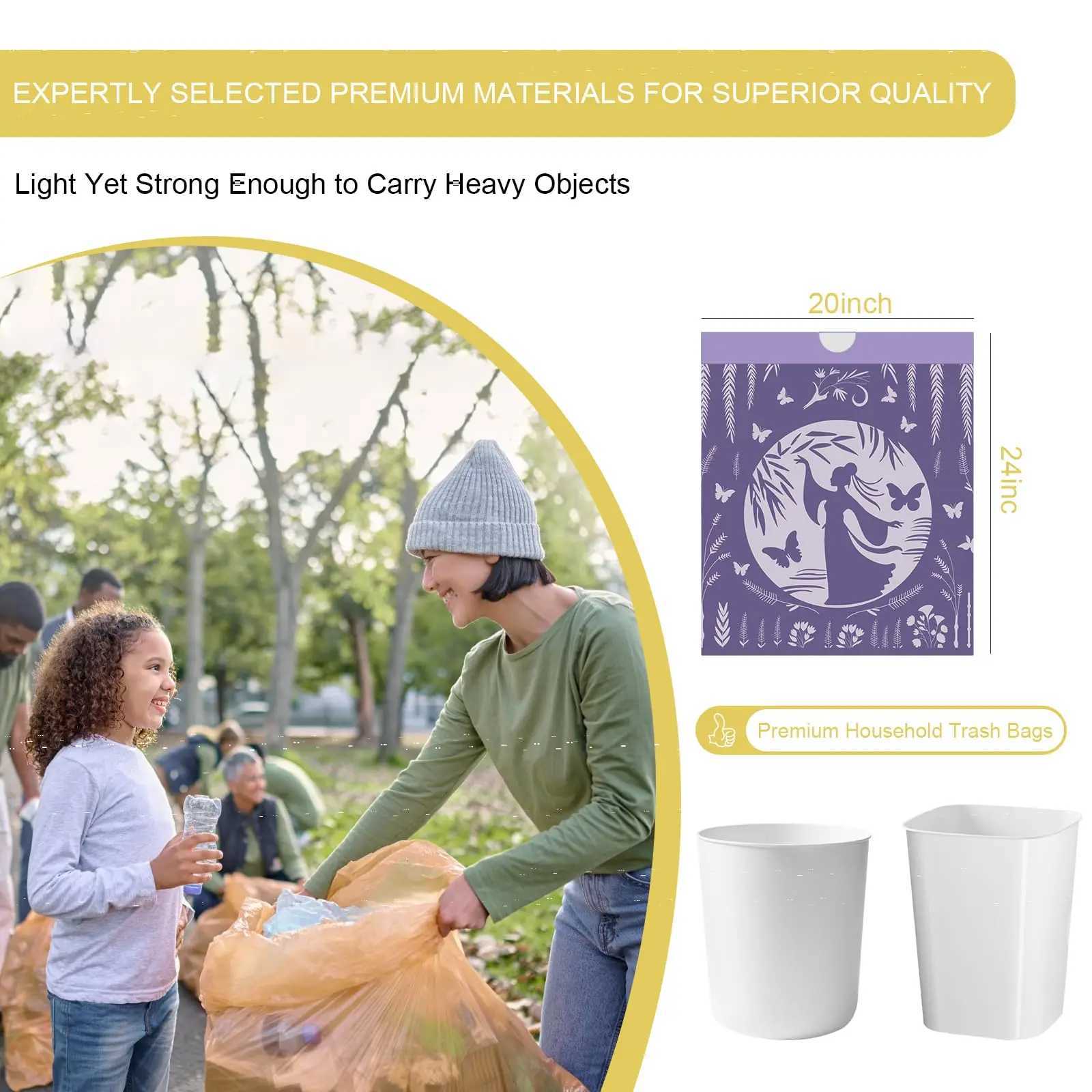 8 Gallon Lavender Drawstring Garbage Bag Household Thick Handheld Large Non Tear Plastic Bags C251119