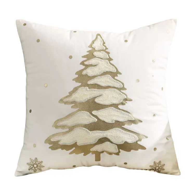 Elk Christmas Tree Hot Stamping Cover Autumn and Winter Snowflake Embroidery Cushion Cover 45X45CMM251119