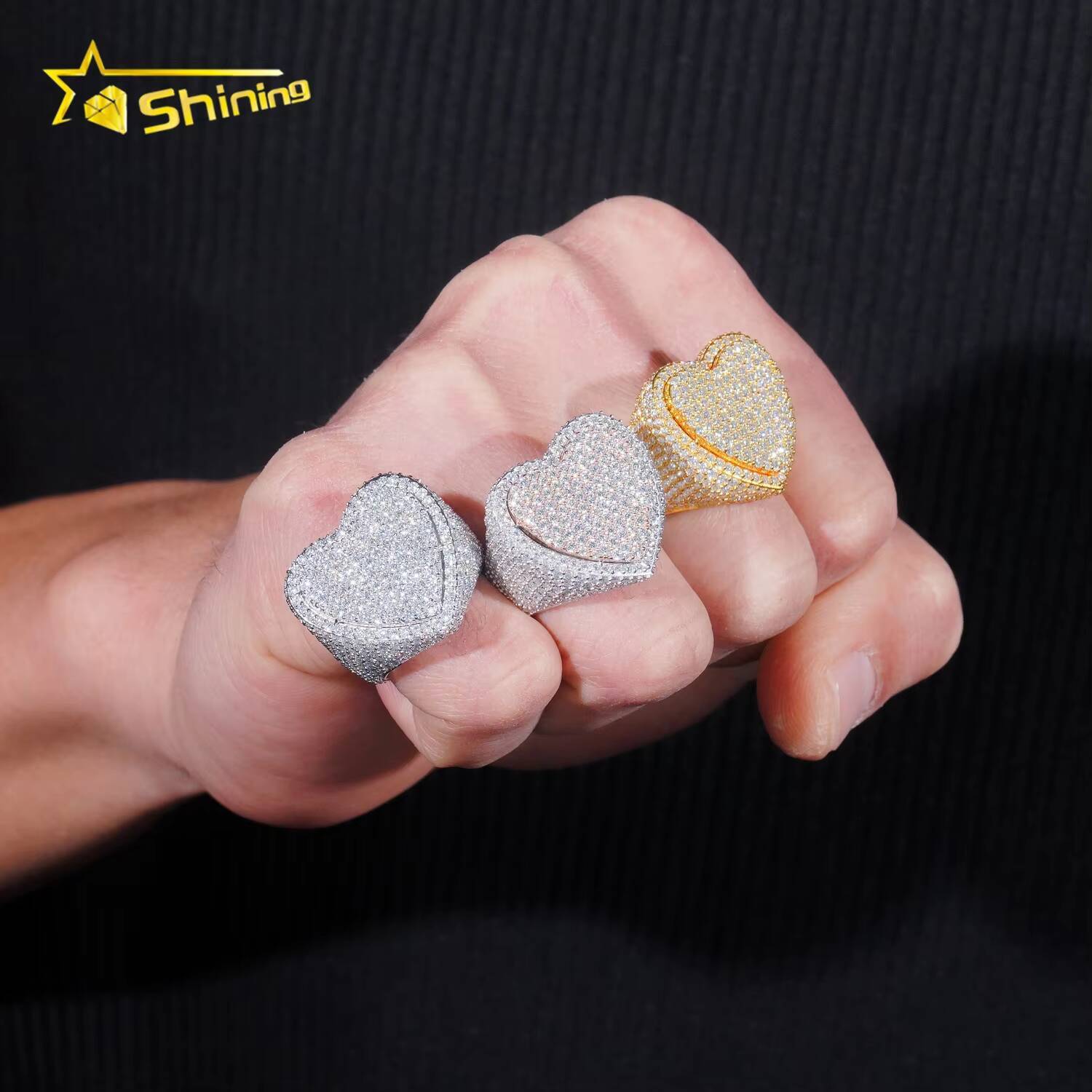 Fully Iced Out Heart Design 925 Silver Two Tone Men GRA Certificate Moissanite Hip Hop Ring