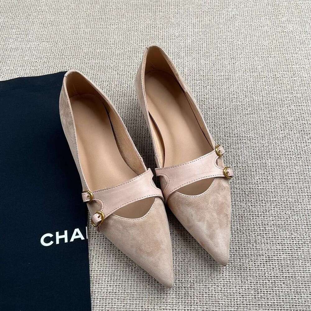 Elegant Brown wedges comfortable heels Pointed Toe Designer Shoe Mary Jane Shoes for Women Leather Flats