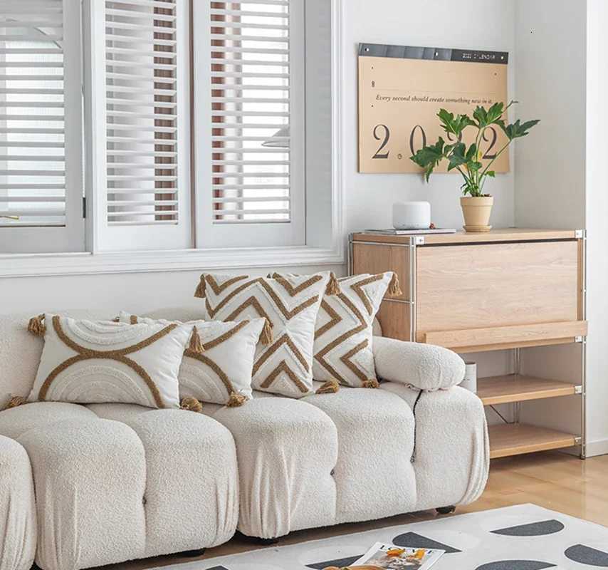 New Geometric Embroidered Case CottonTufted Fringed Cushion Cover 4545/3050cm Decorative Home Cover for SofaM251119