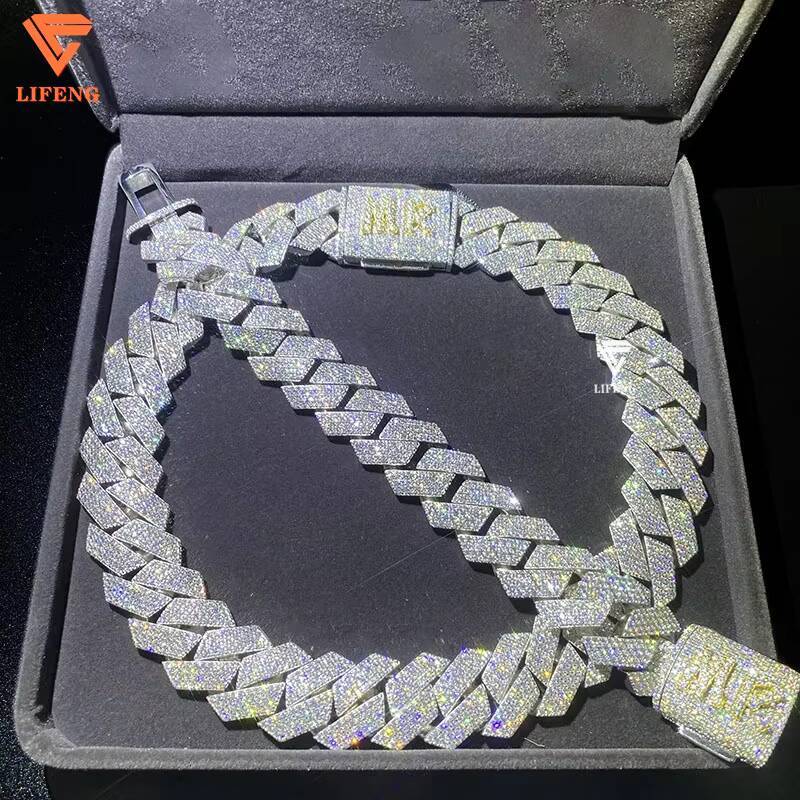 Lifeng Custom 24mm VVS Moissanite Ice Necklace 925 Silver Miami Cuban Chain with Diamond for Men Cuban Link Chain