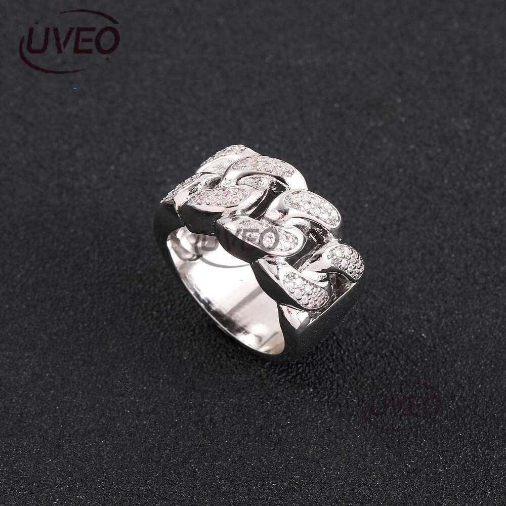 Luxury designer Cuban chain sterling silver gold plated ice out of VVS Moissanite men women's hip Hop hollow ring