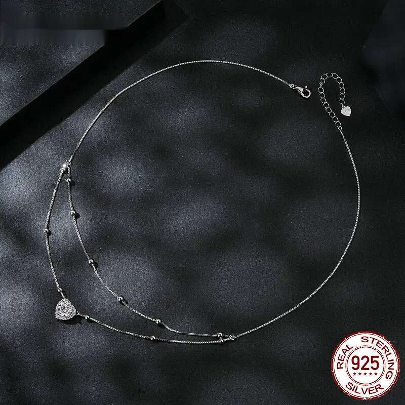 Bamoer Sterg Sier Halo Heart Moissanite Pendant Double-layer Necklace for Women Valentine's Day Gift