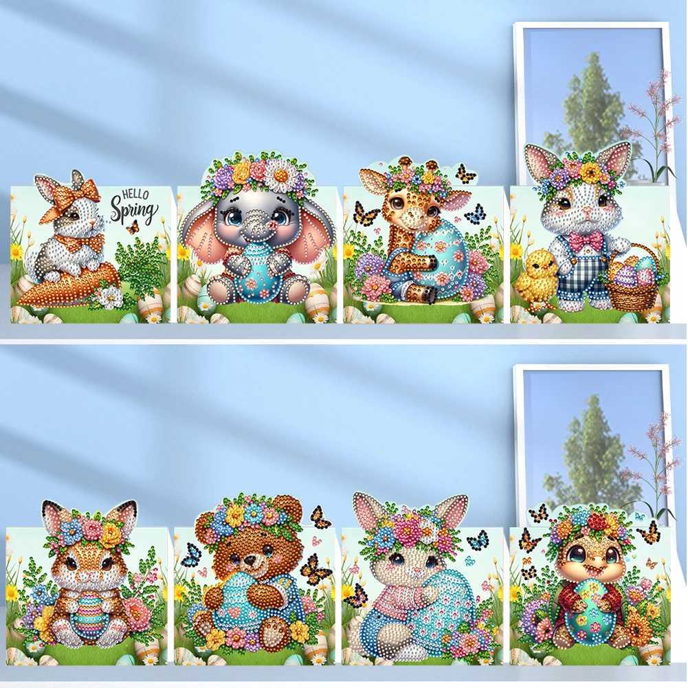 8pcs DIY Diamond Painting Greeting Card Set Easter Designs Rhinestone Diamond Art Mosaic Postcards for Easter Special Occasion G251119