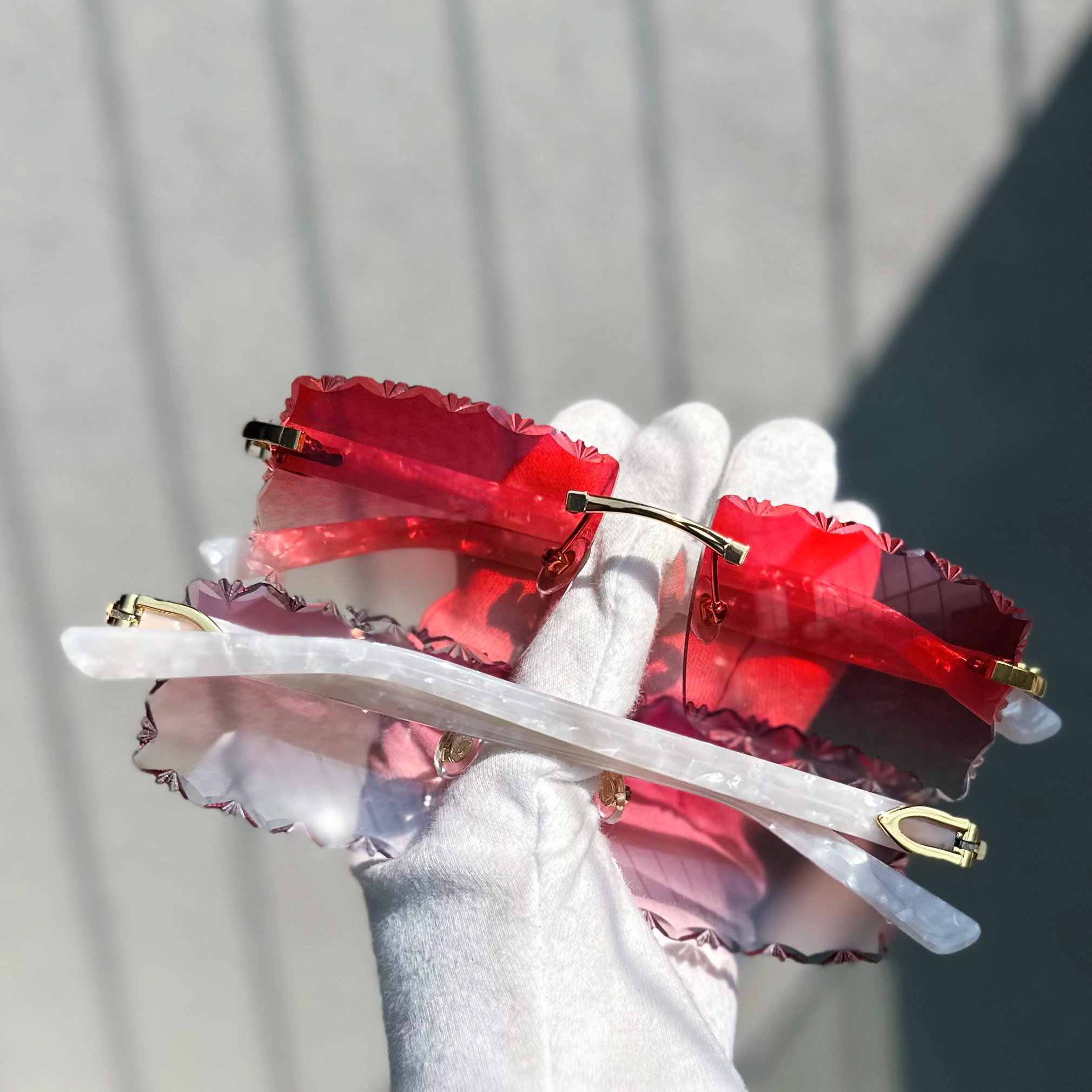 Wave Diamond Cut Sun Glasses White Acetate Sunglasses Mens Decoration Designer Luxury Carter Stylish Sunglass Drving Shades Eyewear 012