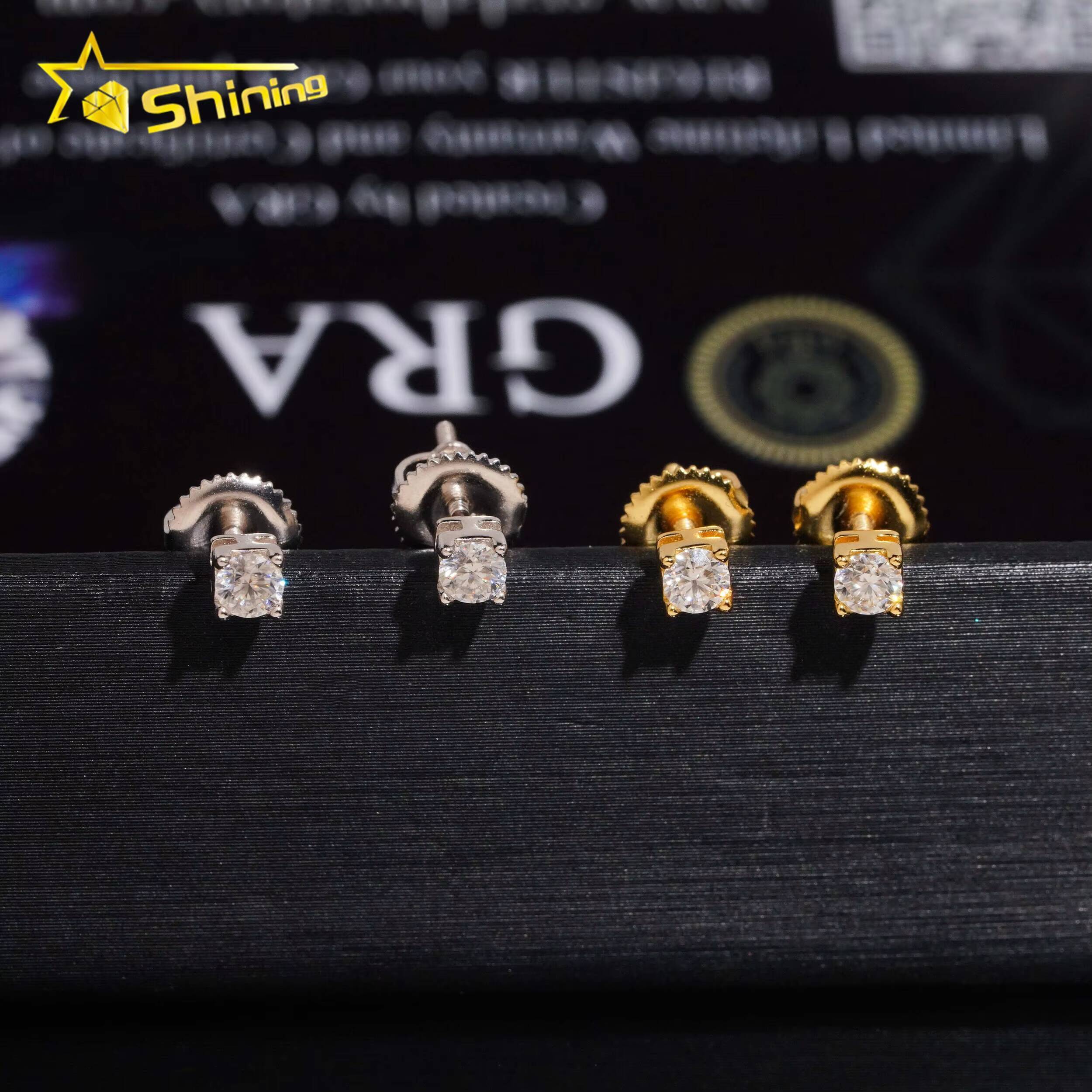 Pass Diamond Tester Screw Back Hip Hop Classic Gold Plated 925 Silver VVS Moissanite Stud Earrings