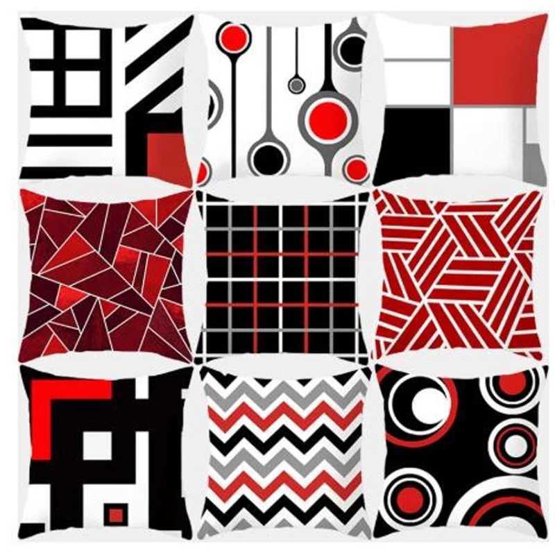 Red Geometric Cushion Polyester Decorative Throw Fashion Plaid Striped Sofa Home DecorM251119