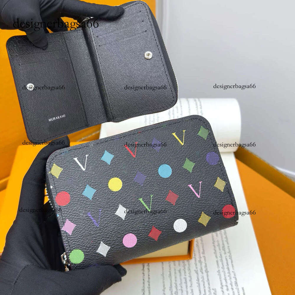 Takashi Murakami colorful wallet High quality Designer Unisex zippy Wallets Luxury passport real leather Card Holders short Purses 666