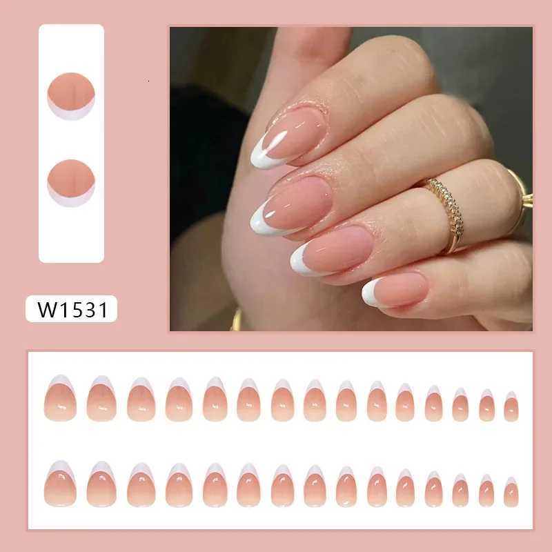 30 Pcs Ready-made Artificial False Nails Holiday Glued Fake Nails Set White French Medium Short Almonds Press on Nails for WomenT251118T251119