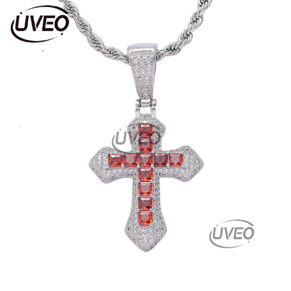 Luxury designer Pendant Purple Ice Out VVS Moissanite Pendant Men Women Cross Hip Hop Necklace with FREE shipping