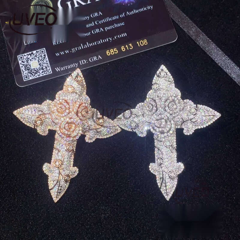 Fine Jewelry Iced Out 3D Sterg Sier Hip Hop VVS Moissanite Cross Pendant Pass Dia Tester