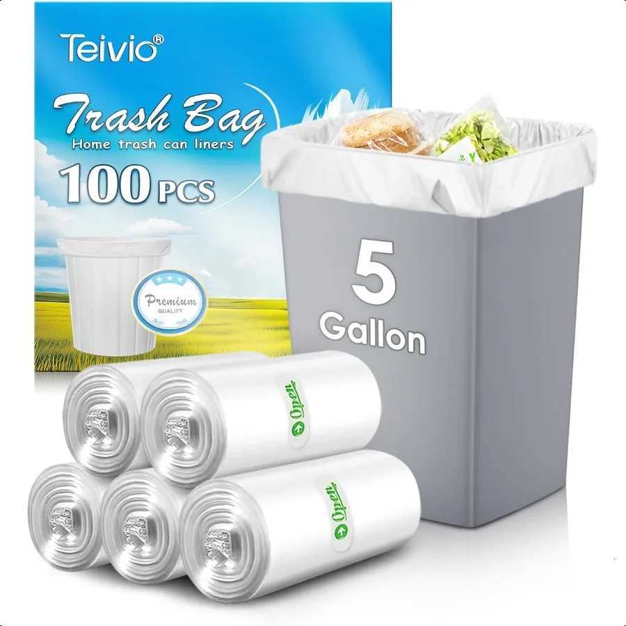 5 Gallon 100 Counts Strong Trash Bags Garbage Bags Bathroom Trash Can Bin Liners Small Plastic Bags for Home Office Kitchen Kit C251119