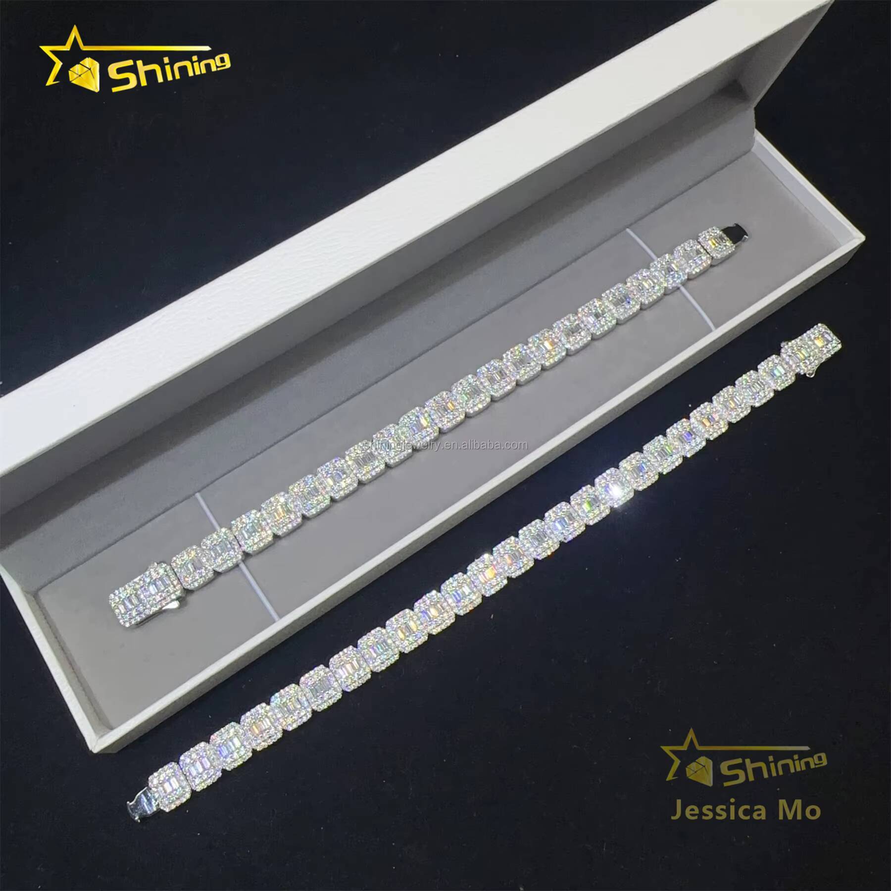 Unique Design Popular S925 Solid Silver10mm Hip Hop Jewelry VVS1 Baguette Moissanite Iced Out GRA Certificate Tennis Bracelet