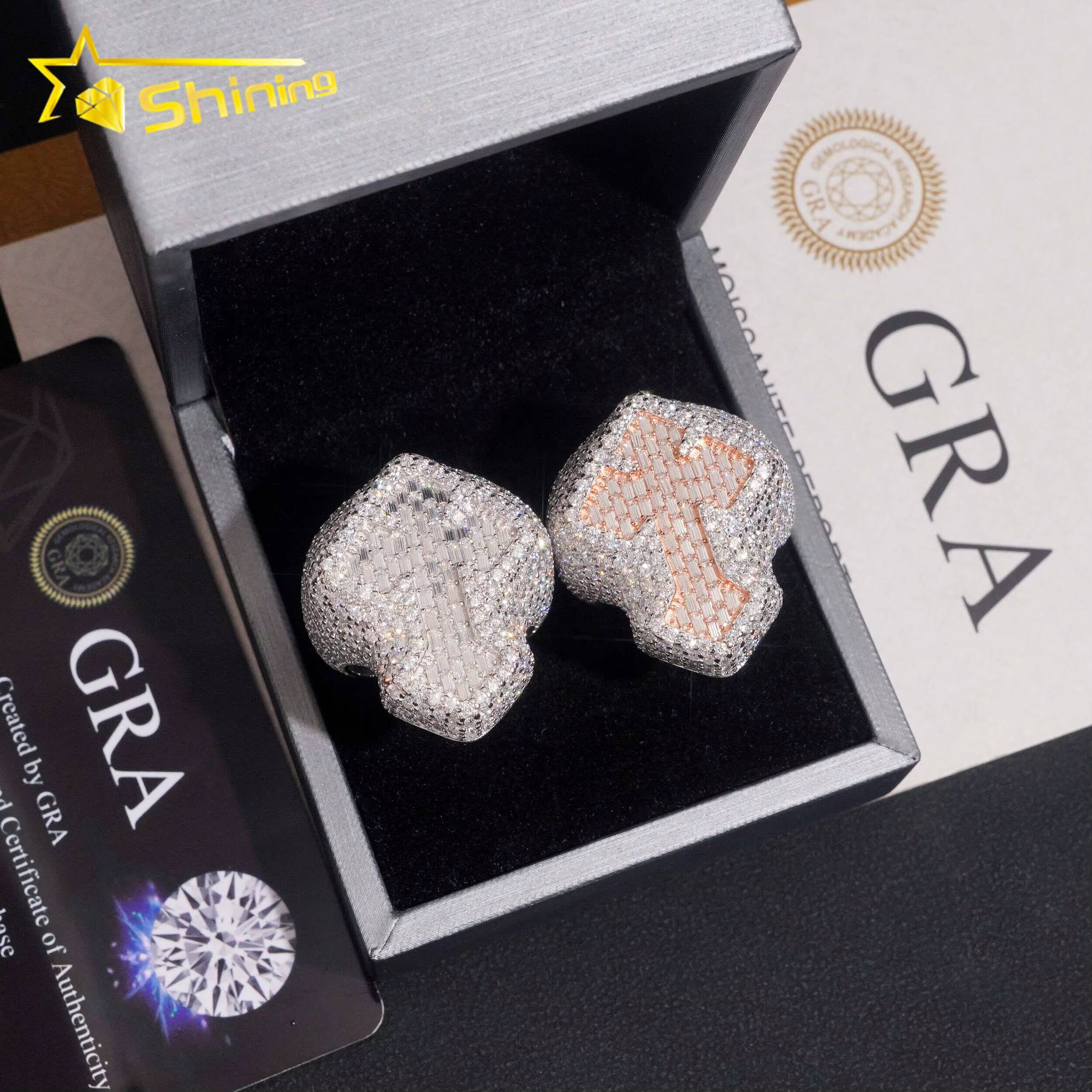 Pass Diamond Tester High Quality 925 Silver Men Iced Out Two Tone Cross Hip Hop Moissanite Ring