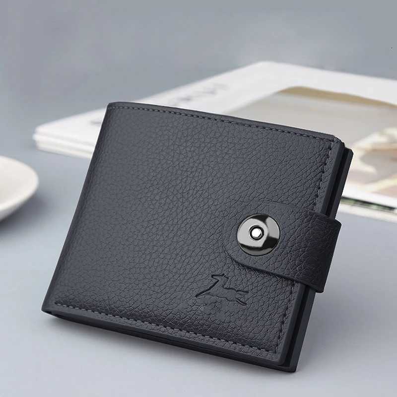 Mens Short Wallet with Hasp - PU Leather Card Holder Magnetic Closure Slim Purse Natural Leather LookT251119