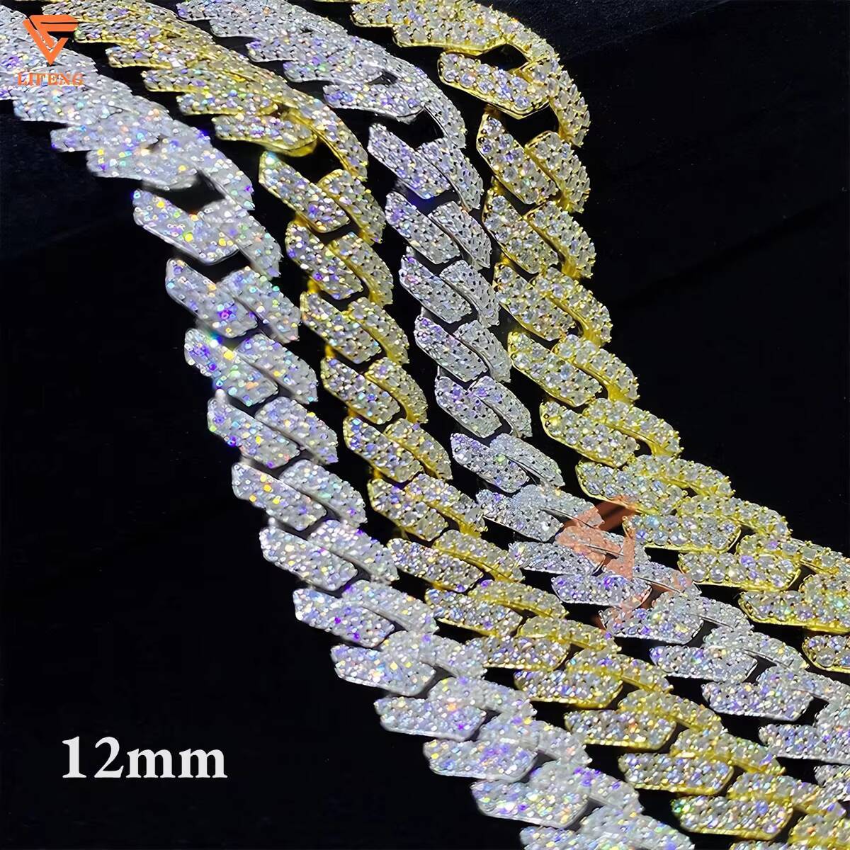 12mm Cuban Link Chain Icd Out VVS Moissanite Chain Hip Hop Jewelry 925 Silver Moissanite Cuban Link Chain Necklace