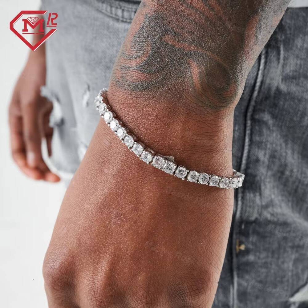 White Gold Plated 925 Sterling Silver Custom Tennis Bracelet Hip Hop Jewelry for Men Women 4mm Tennis Chain Bracelet