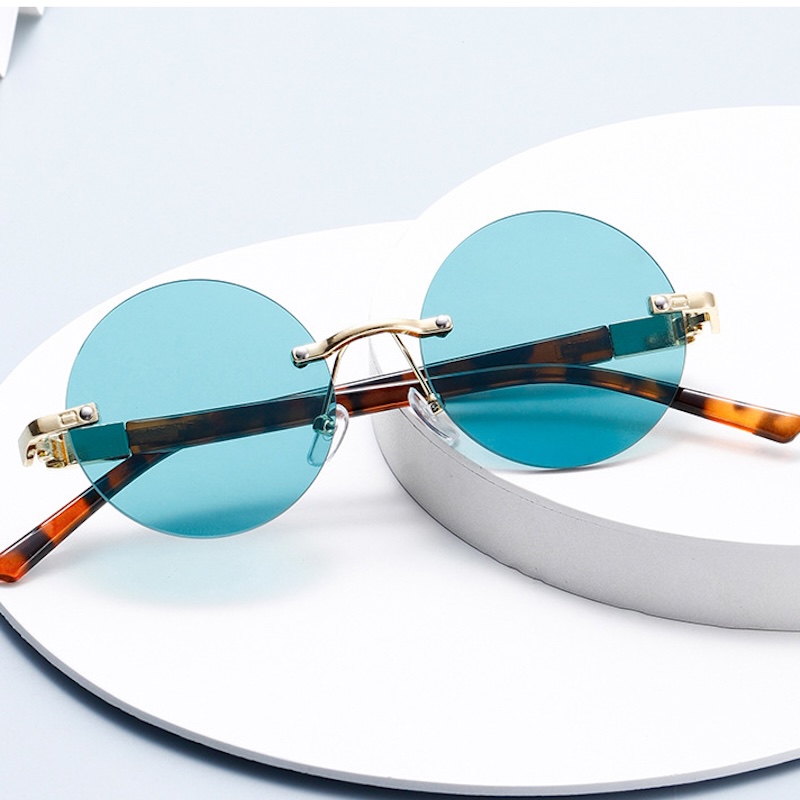 Vintage Round Rimless Sunglasses Men Women UV400 Protection for Travel Essentials for Beach Holidays Y2K Fashion Round Glasses Lightweight Retro Steam
