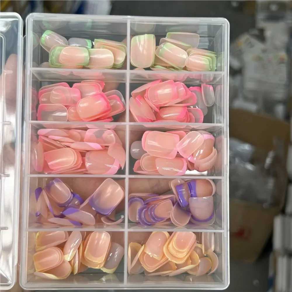 240PCS Candy Color French Short Square False Nails Pink/Green/Purple Full Cover Macarons Press On Nails DIY Artificial ManicureT251118T251119