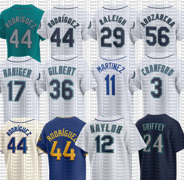 Mariners Baseball Jersey Ken Griffey Jr Ichiro Suzuki Julio Rodriguez JP Crawford Mitch Haniger Cal Raleigh Victor Robles Randy Arozarena Jorge Polanco Josh Naylor