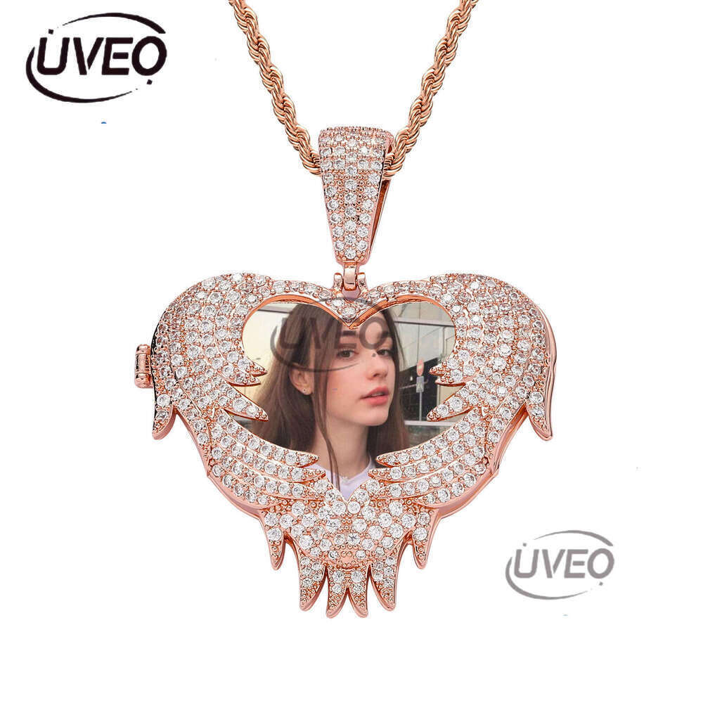 Luxury designer Flip Heart Photo Pendant Gold silvered Ice out VVS Moissanstone Hip Hop Men Women's Frame Necklace with FREE shipping