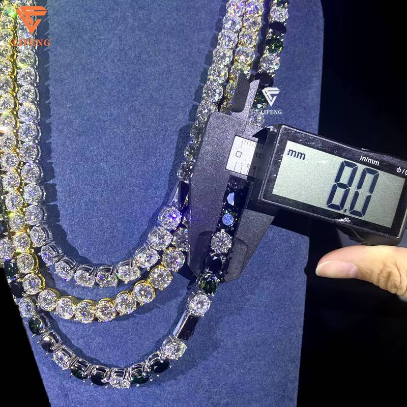 925 Silver VVS Diamond Necklace for Men Colorful Yellow/Black Moissanite Tennis Chain Hip Hop Style Mens Jewelry