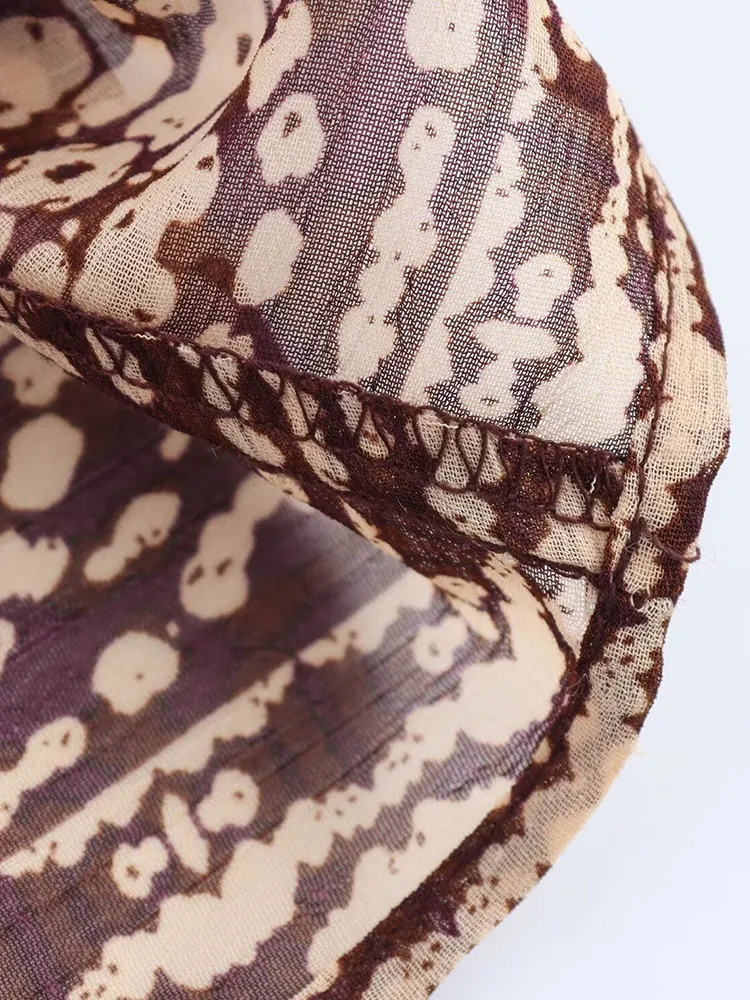 Womens Summer MIDI Dress Retro Printed Chiffon Vneck Layered Ruffle Bow Elegant Street 250418