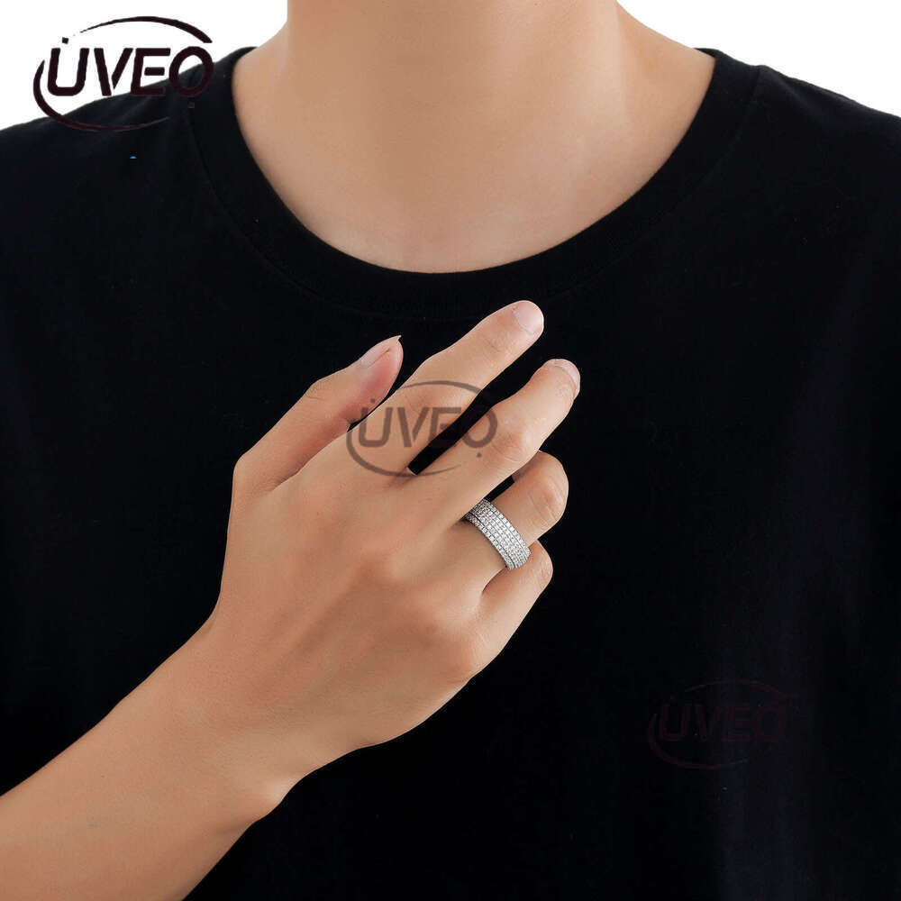 Luxury Hip Hop five row all sterling silver ice out VVS Moissanite rings Fashion simple for men and women Free delivery