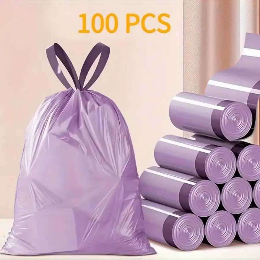 100pcs Household Portable Trash Drawstring Bags Party Purple Trash Bags C251119