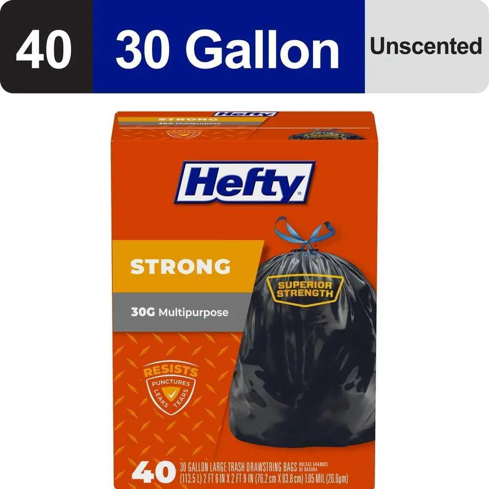 Strong Large Trash Bags 30 Gallon Heavy Duty Drawstring Unscented Puncture Resistant Multipurpose Black Garbage Bags 40 Count C251119