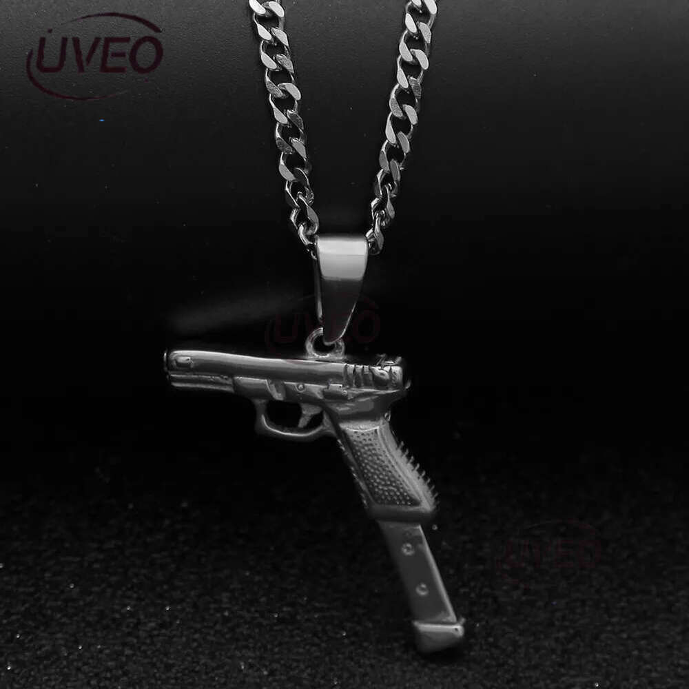 Gold Pistol Necklace Mens Necklaces Stainless Steel Gun Pendant Hip Hop Jewelry