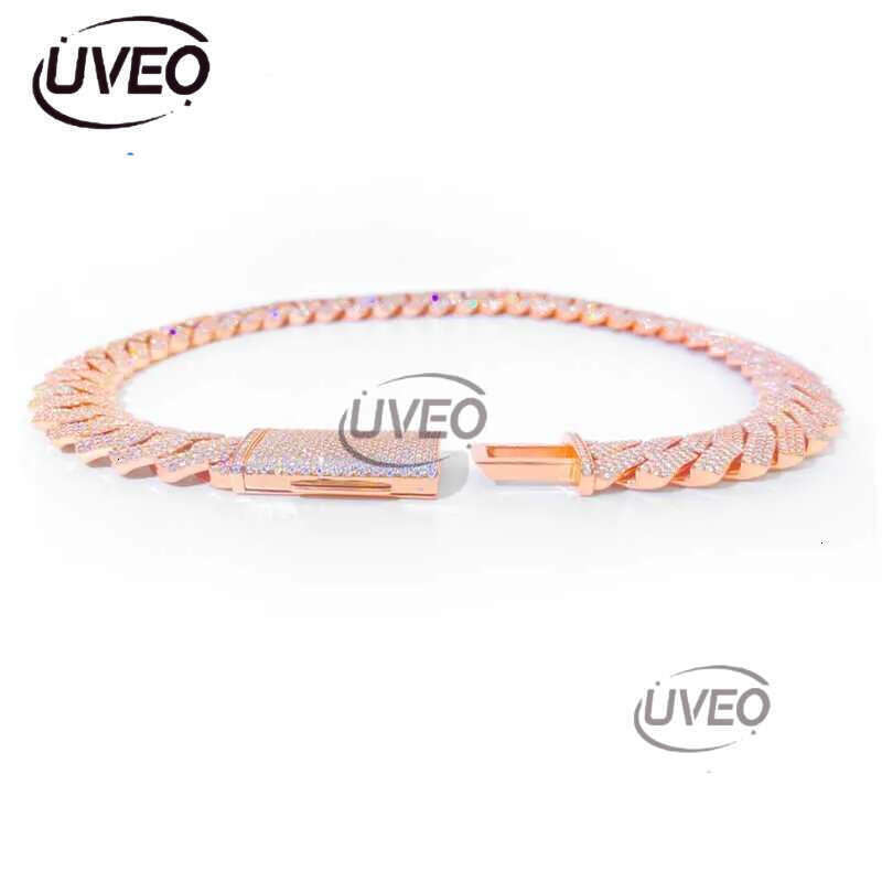 2025 bracelet designer jewelry moissanite chain cuban k High Quality 3 Rows VVS Moissanite Dia Chain White Rose Gold Plated Hip-hop chains for men nec