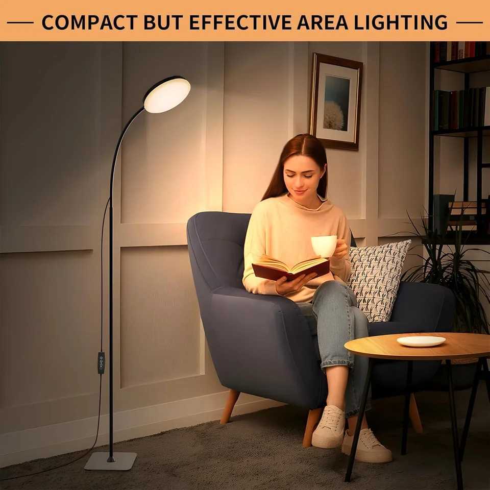 Circular LED floor lamp with 3 color temperatures 5 brightness adjustment levels suitable for living rooms bedrooms offices M251119